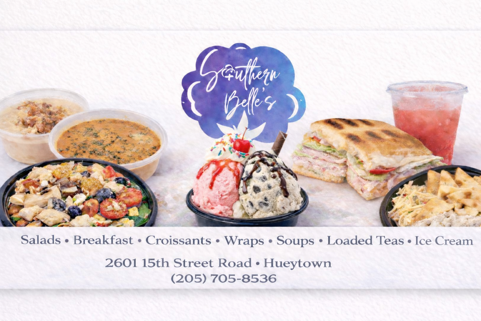 Southern Belle's salads, soups, ice cream, sandwiches and loaded tea